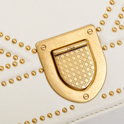 Christian Dior White Calfskin Leather Medium Studded Diorama Flap Bag