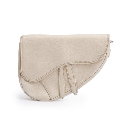 Christian Dior White Calfskin Leather Mini Saddle Crossbody Bag