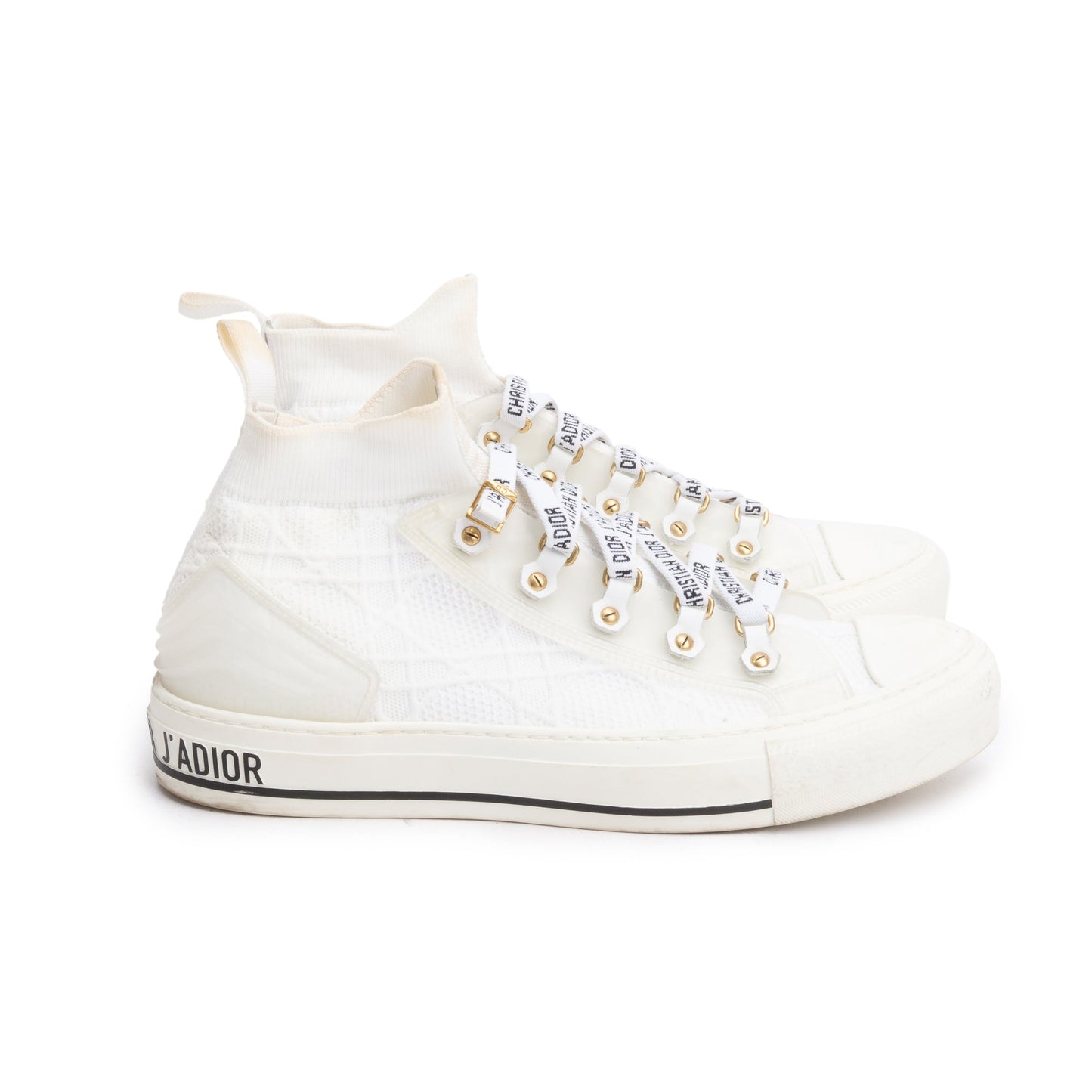 Christian Dior White Cannage Cotton Knit Canvas Rubber Walk'N'Dior High Top Sneakers, Size 39