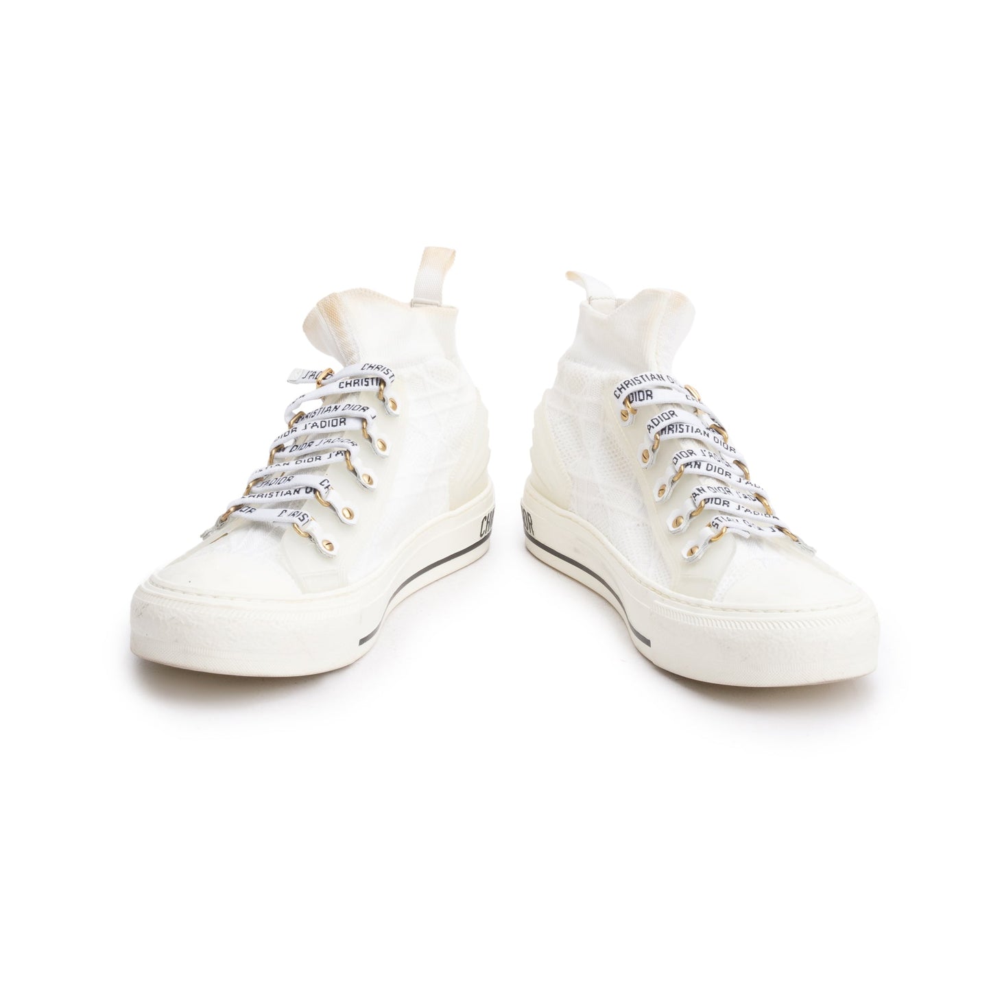 Christian Dior White Cannage Cotton Knit Canvas Rubber Walk'N'Dior High Top Sneakers, Size 39