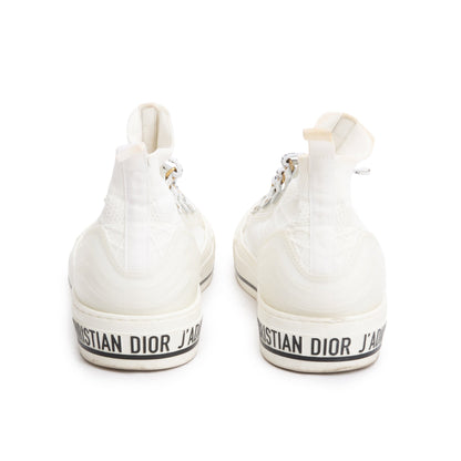 Christian Dior White Cannage Cotton Knit Canvas Rubber Walk'N'Dior High Top Sneakers, Size 39