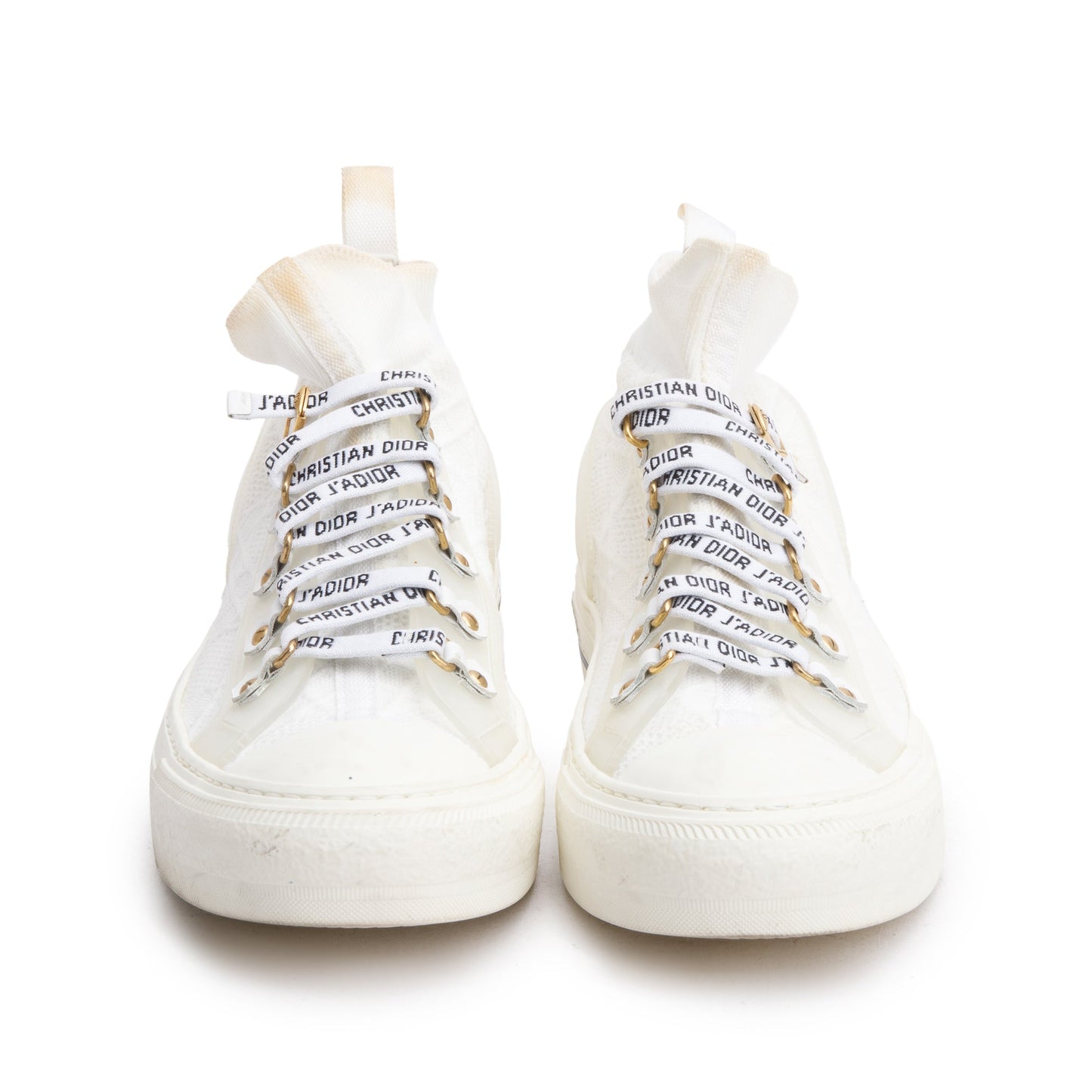 Christian Dior White Cannage Cotton Knit Canvas Rubber Walk'N'Dior High Top Sneakers, Size 39