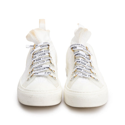 Christian Dior White Cannage Cotton Knit Canvas Rubber Walk'N'Dior High Top Sneakers, Size 39