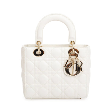 Christian Dior White Cannage Leather Small Lady Dior Bag