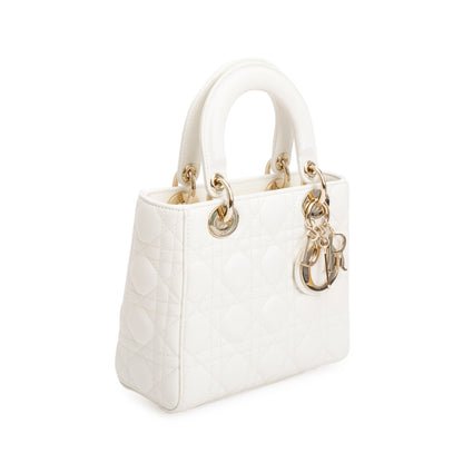 Christian Dior White Cannage Leather Small Lady Dior Bag