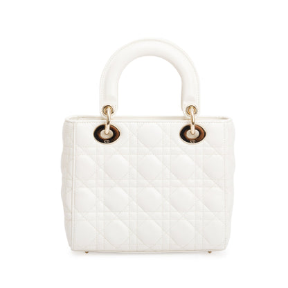 Christian Dior White Cannage Leather Small Lady Dior Bag
