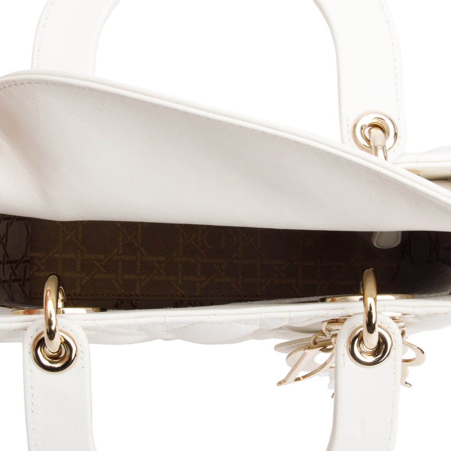 Christian Dior White Cannage Leather Small Lady Dior Bag
