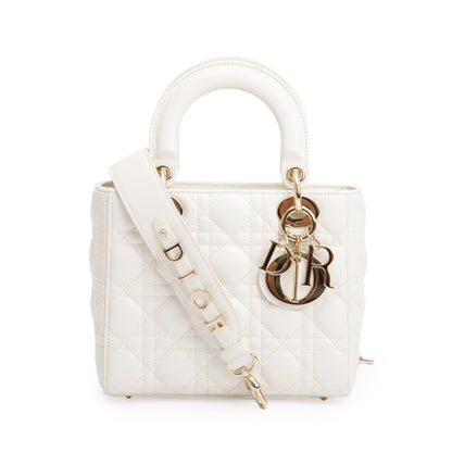 Christian Dior White Cannage Leather Small Lady Dior Bag