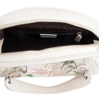 Christian Dior White Embroidered Calfskin Leather Small Detective Bag