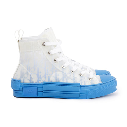 Christian Dior White/Blue Oblique Canvas B23 High-Top Sneakers, Size 38