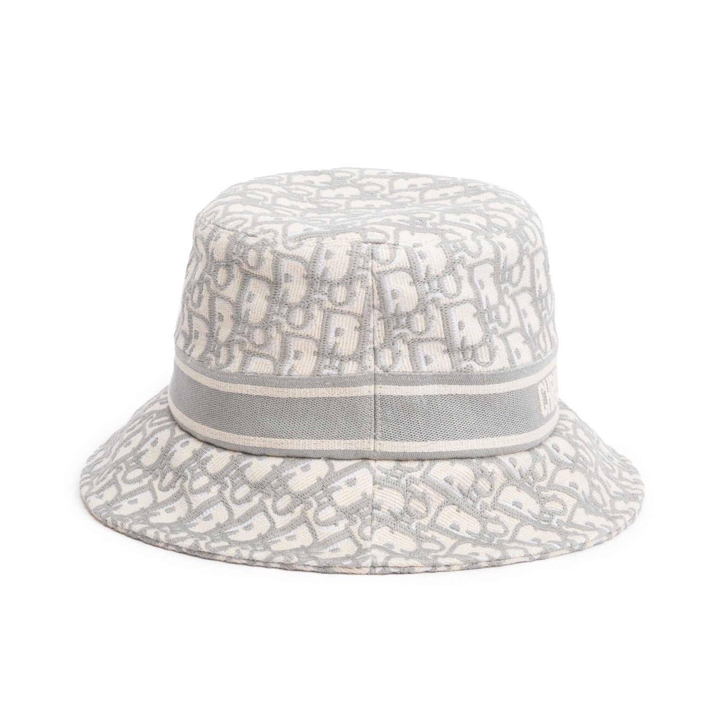 Christian Dior White/Gray Embroidery Oblique Small Brim Bucket Hat