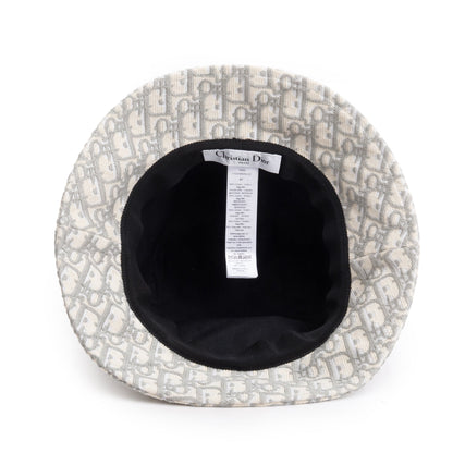 Christian Dior White/Gray Embroidery Oblique Small Brim Bucket Hat