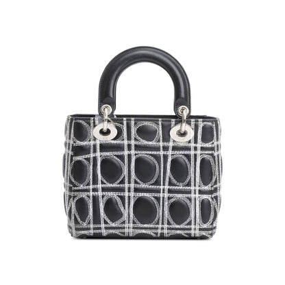 Christian Dior X Daniel Gordon Black Cannage Lambskin Leather Small Lady Dior Art Bag