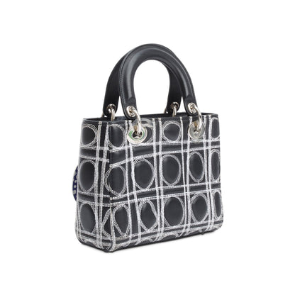 Christian Dior X Daniel Gordon Black Cannage Lambskin Leather Small Lady Dior Art Bag