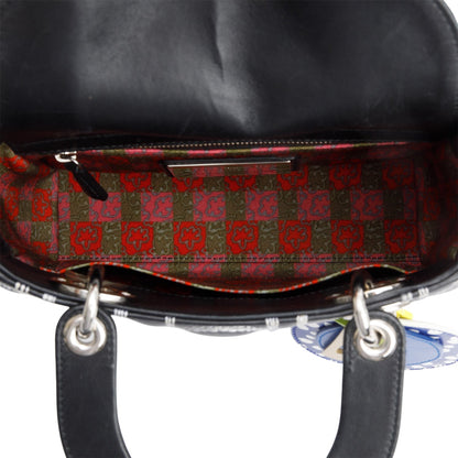 Christian Dior X Daniel Gordon Black Cannage Lambskin Leather Small Lady Dior Art Bag