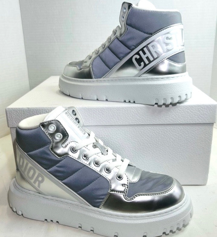 CHRISTIAN DIOR METALLIC HIGH-TOP D-PLAYER SNEAKERS