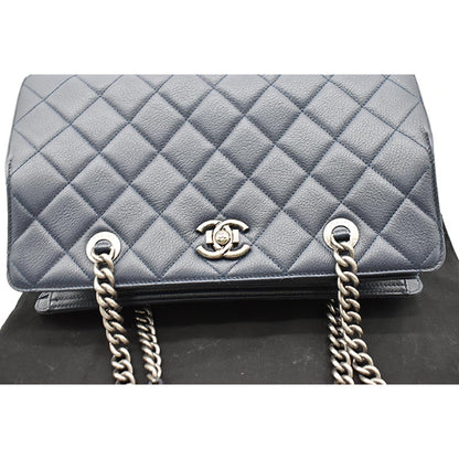 CHANEL City Rock Quilted Leather Shopping Tote Bag Blue