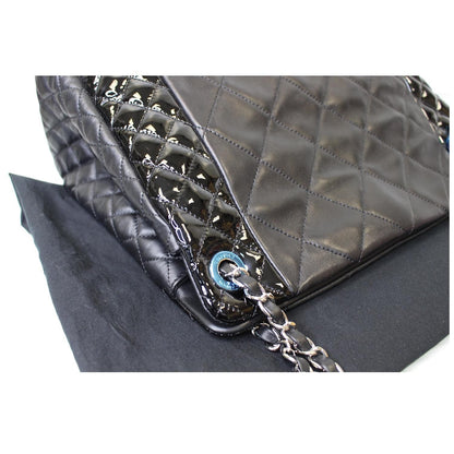 CHANEL CC Charm Quilted Lambskin Patent Leather Tote Bag Black