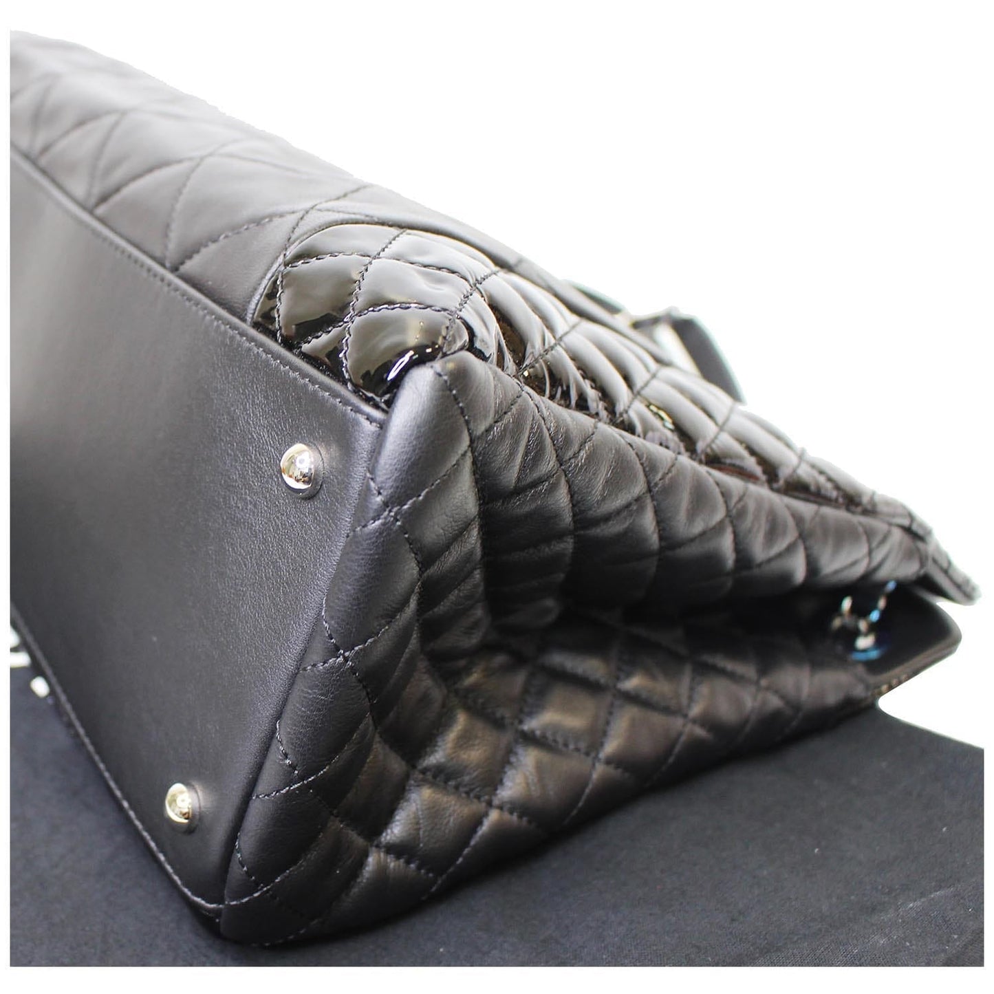 CHANEL CC Charm Quilted Lambskin Patent Leather Tote Bag Black