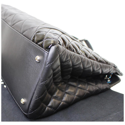 CHANEL CC Charm Quilted Lambskin Patent Leather Tote Bag Black