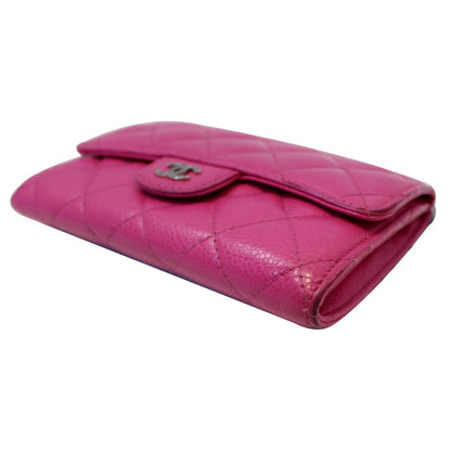 CHANEL Classic Flap Caviar Leather Wallet Pink