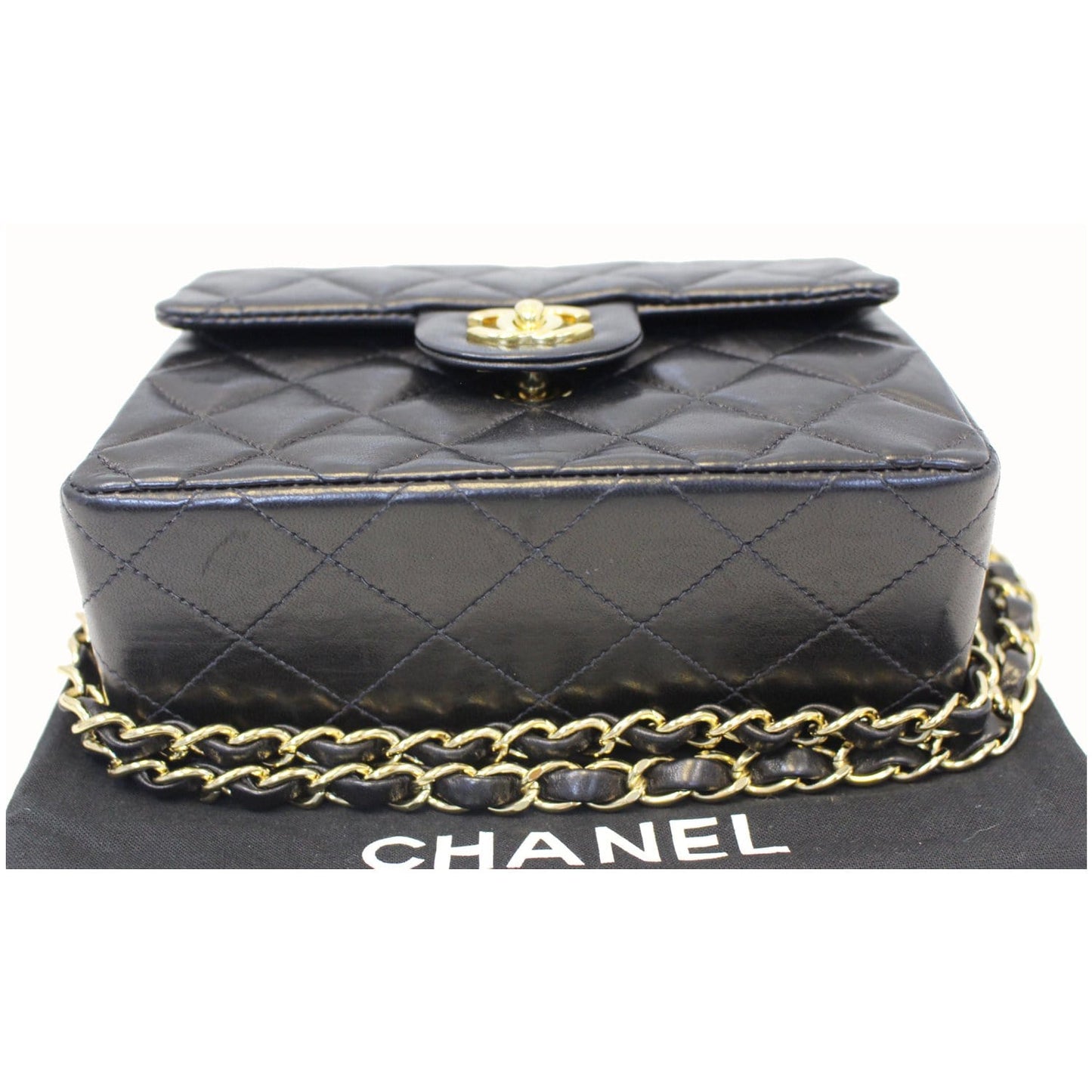 CHANEL Mini Flap Lambskin Leather Crossbody Bag Black