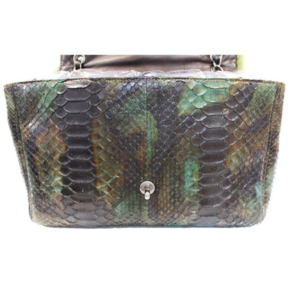 CHANEL Jumbo Classic Fur and Python Leather Flap Shoulder Bag Green - 25% OFF
