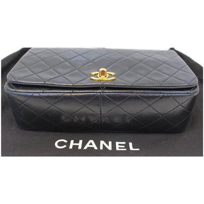 CHANEL Vintage Single Flap Quilted Lambskin Shoulder Bag Black