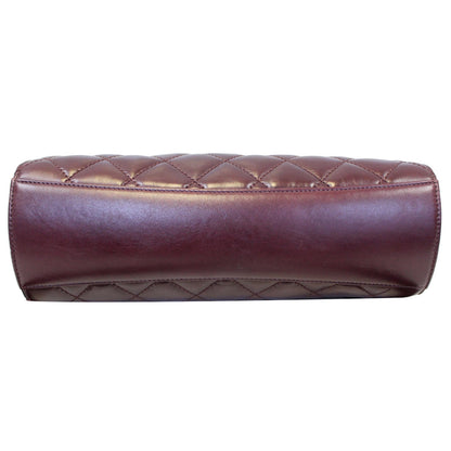 CHANEL Quilted Sheepskin Flap Bag With Handle Shoulder Bag Burgundy