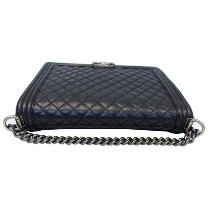 CHANEL Large Boy Flap Calfskin Quilted Leather Shoulder Bag Black