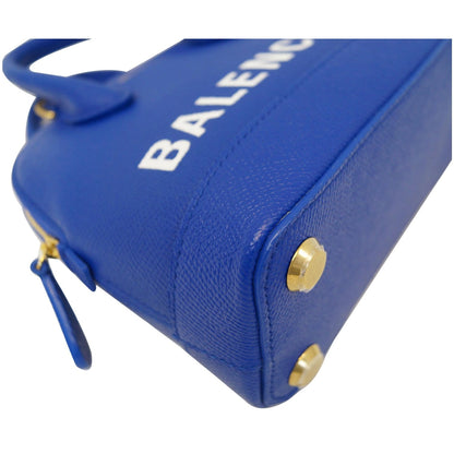 BALENCIAGA Ville Top Handle XXS Grained Leather Crossbody Bag Blue
