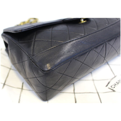 CHANEL Vintage Quilted Lambskin Leather Line Flap Bag Black