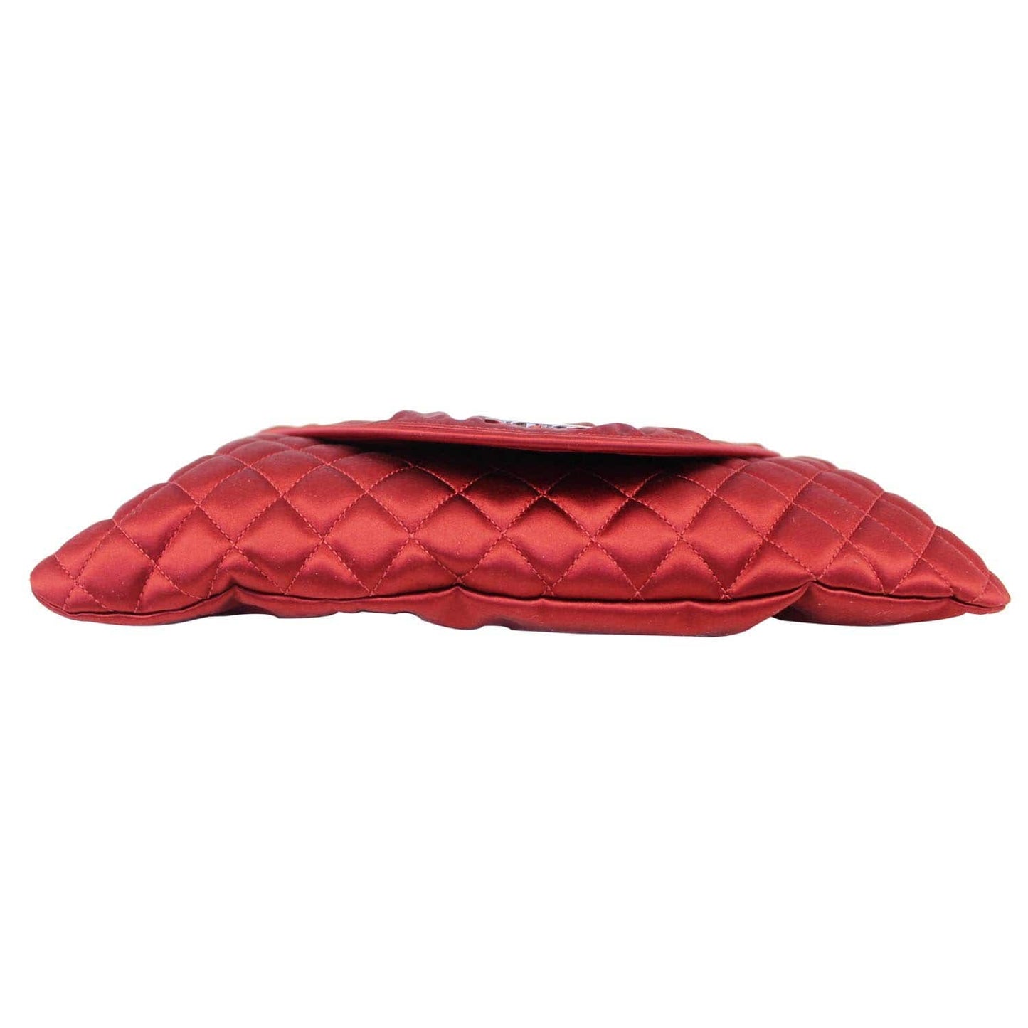 CHANEL CC Half Moon Quilted Satin Clutch Bag Red