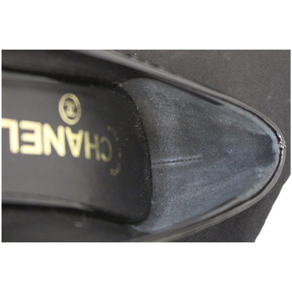 CHANEL Black Leather Open Toe Pumps 39.1/2 Black