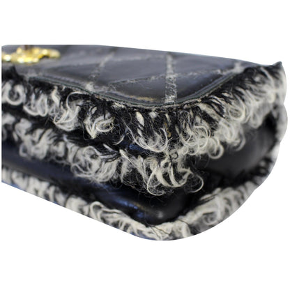 CHANEL Tweed Lambskin Leather Flap Bag Black