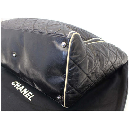 CHANEL East West Large Lambskin Quilted Leather Tote Shoulder Bag Black