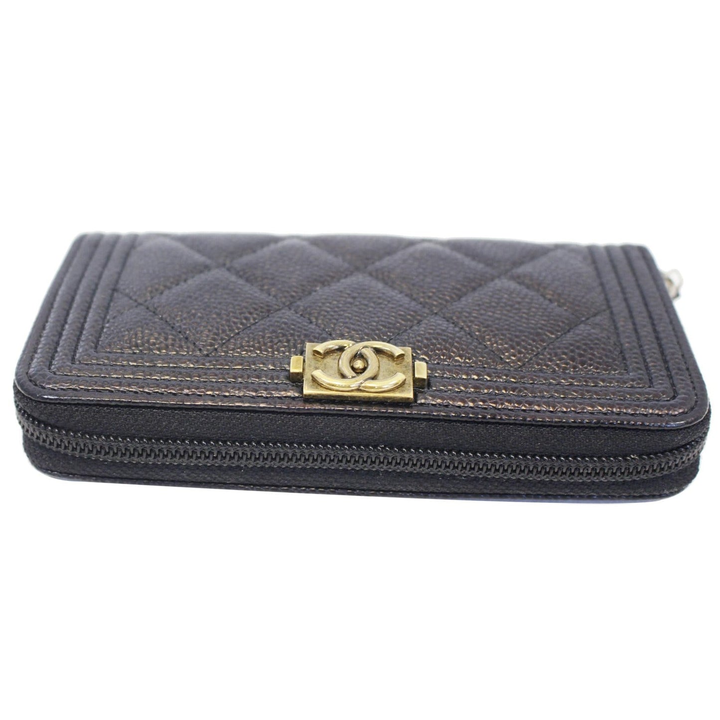 CHANEL Boy Small Caviar Leather Zip Around Wallet Black