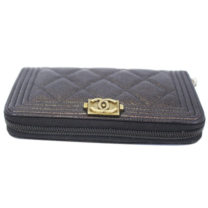 CHANEL Boy Small Caviar Leather Zip Around Wallet Black