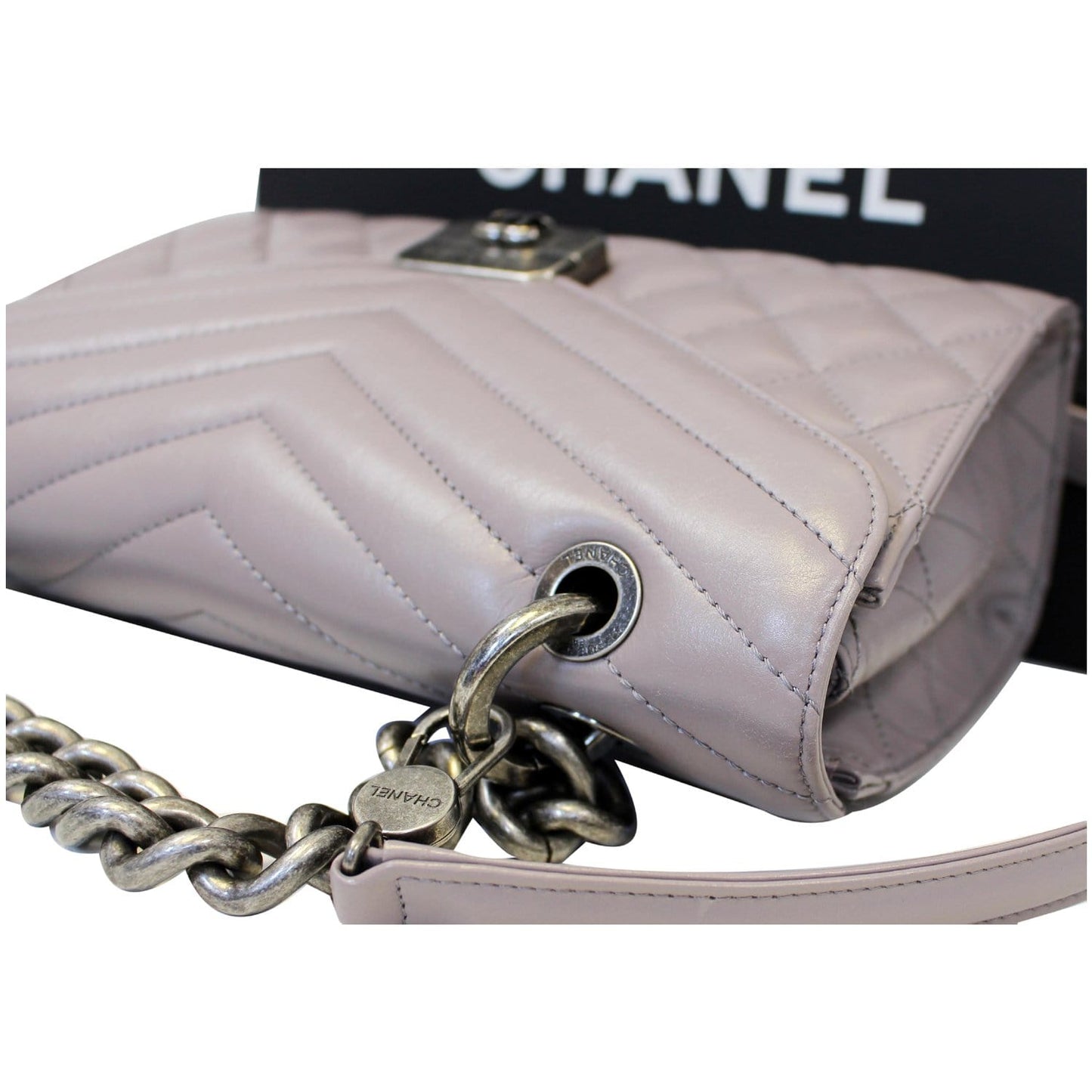 CHANEL Quilted Sheepskin Flap Bag with Handle Lilac