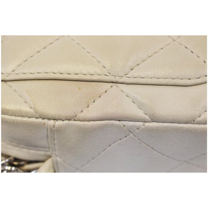 CHANEL Quilted Leather Camera Chain Bag White