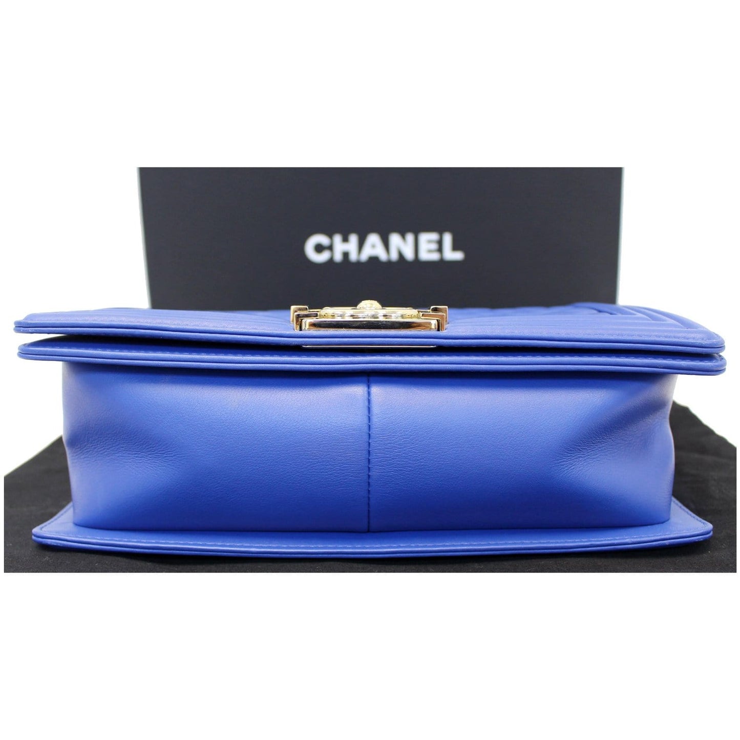 CHANEL Boy Medium Lambskin Leather Shoulder Bag Blue
