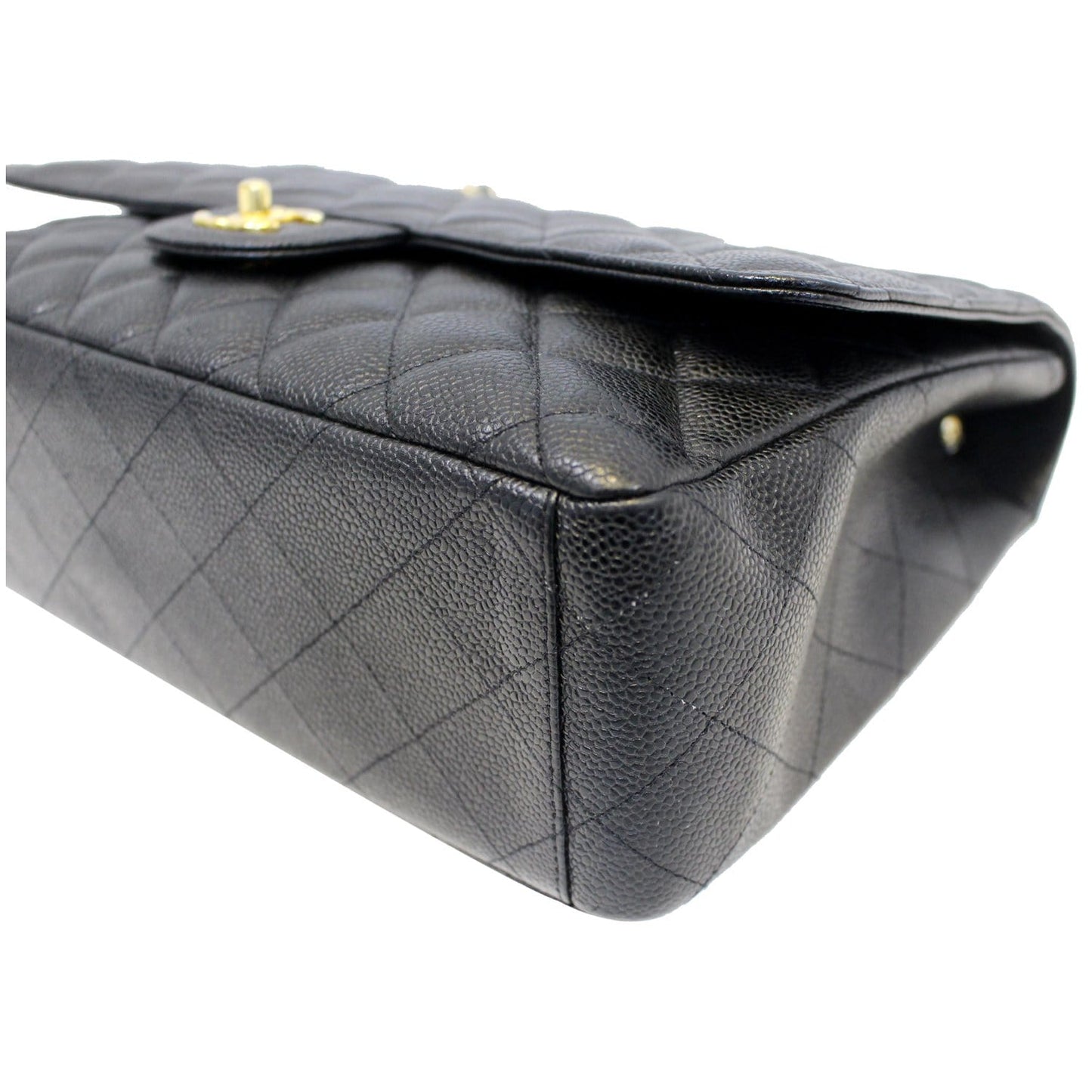 CHANEL Maxi Jumbo Classic Flap Caviar Leather Shoulder Bag Black