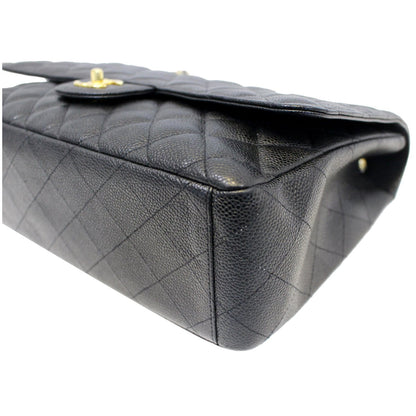 CHANEL Maxi Jumbo Classic Flap Caviar Leather Shoulder Bag Black