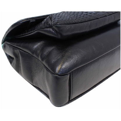 CHANEL Urban Mix Flap Calfskin Python Shoulder Bag Black