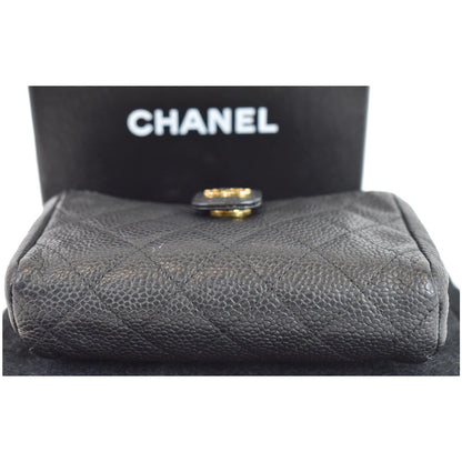 CHANEL Quilted Caviar Leather Mini Phone Holder Clutch Black