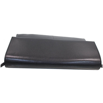 CELINE Folded Clutch Strap Leather Shoulder Bag Black