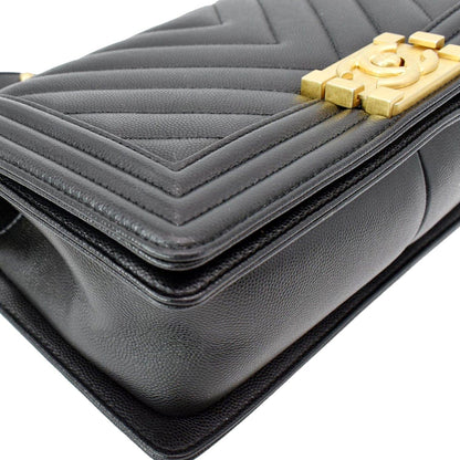 CHANEL Medium Boy Flap Chevron Leather Shoulder Bag Black