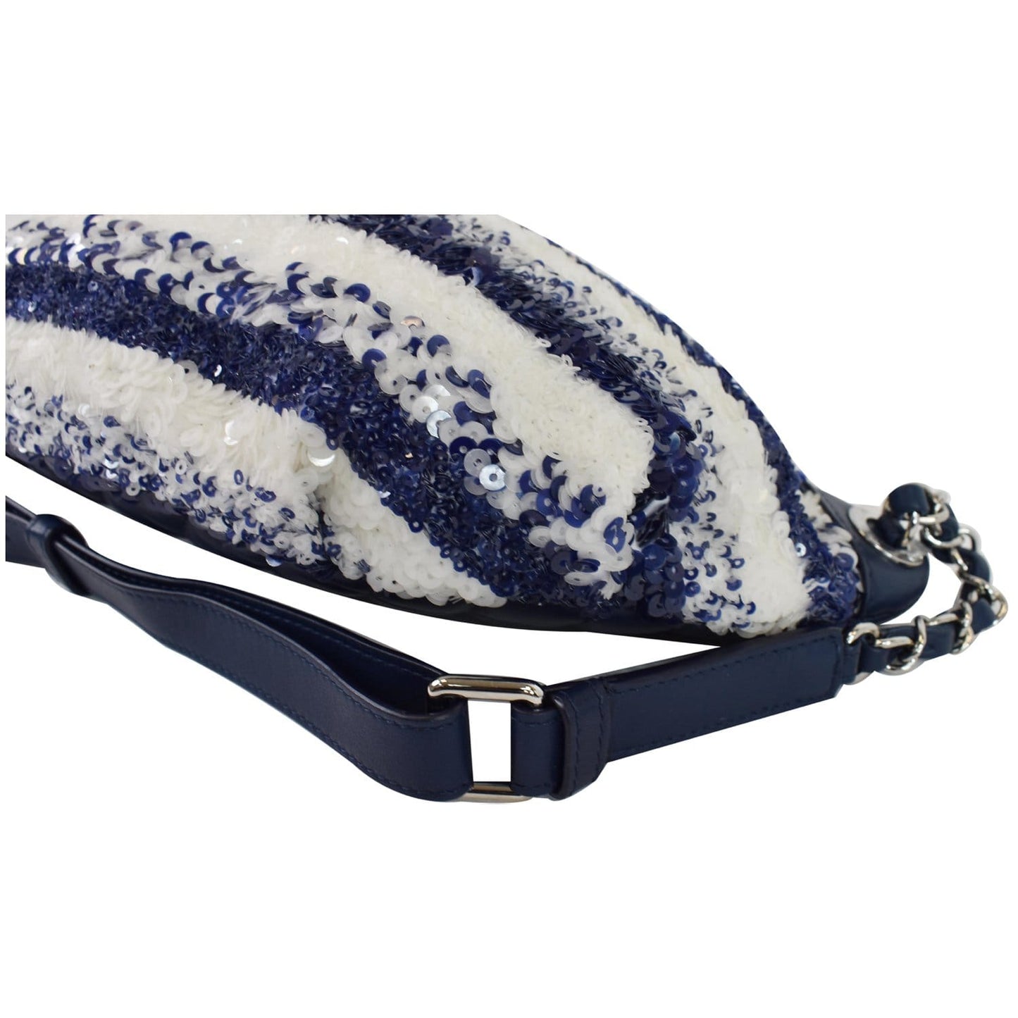 CHANEL Sequin Fanny Pack Leather Waist Bag Blue/White
