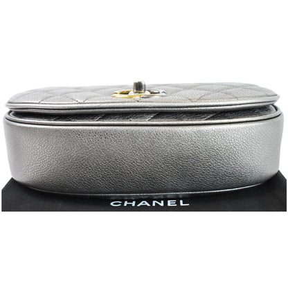 CHANEL Casual Pocket Flap Caviar Messenger Shoulder Bag Silver