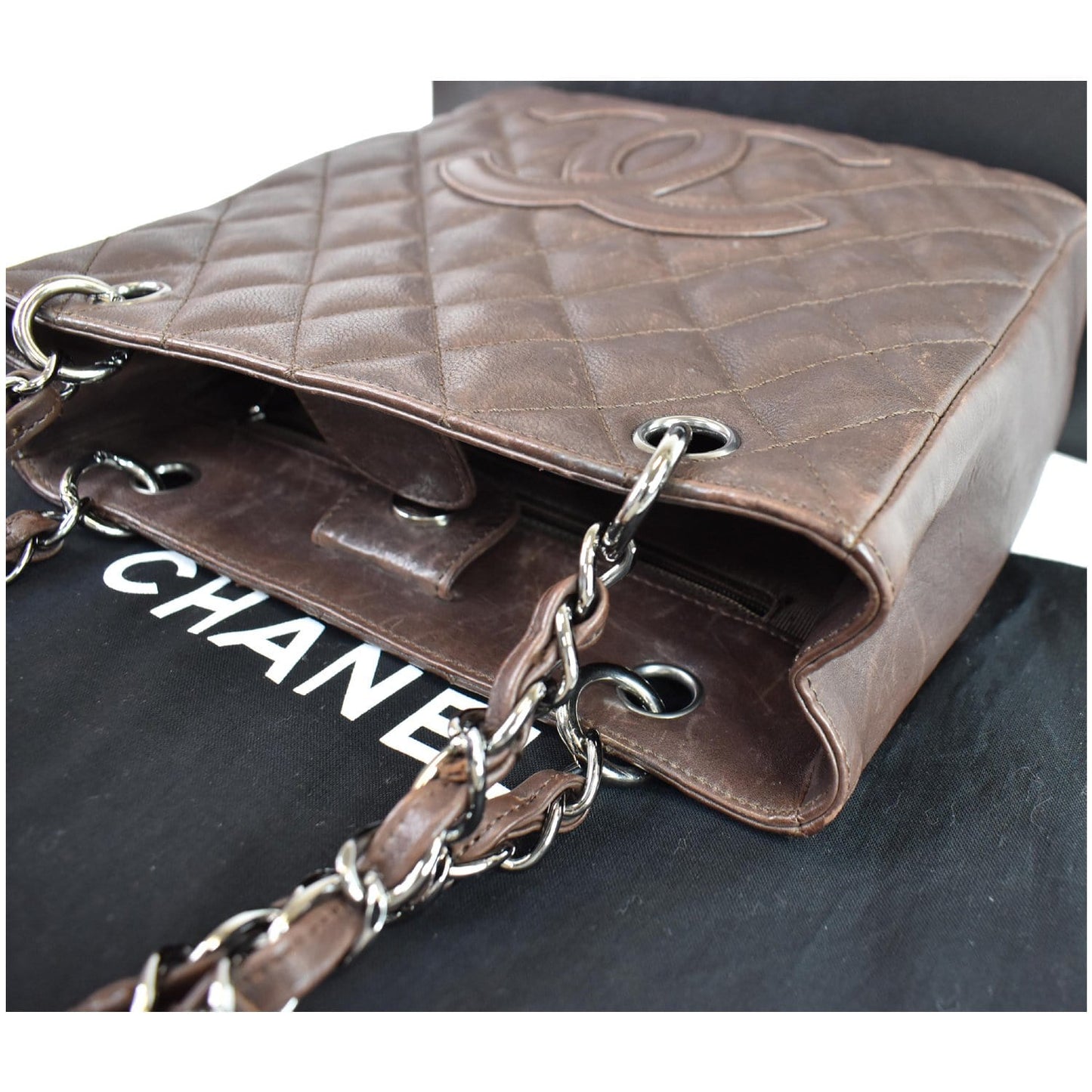 CHANEL PST Caviar Leather Petit Shopping Tote Bag Brown